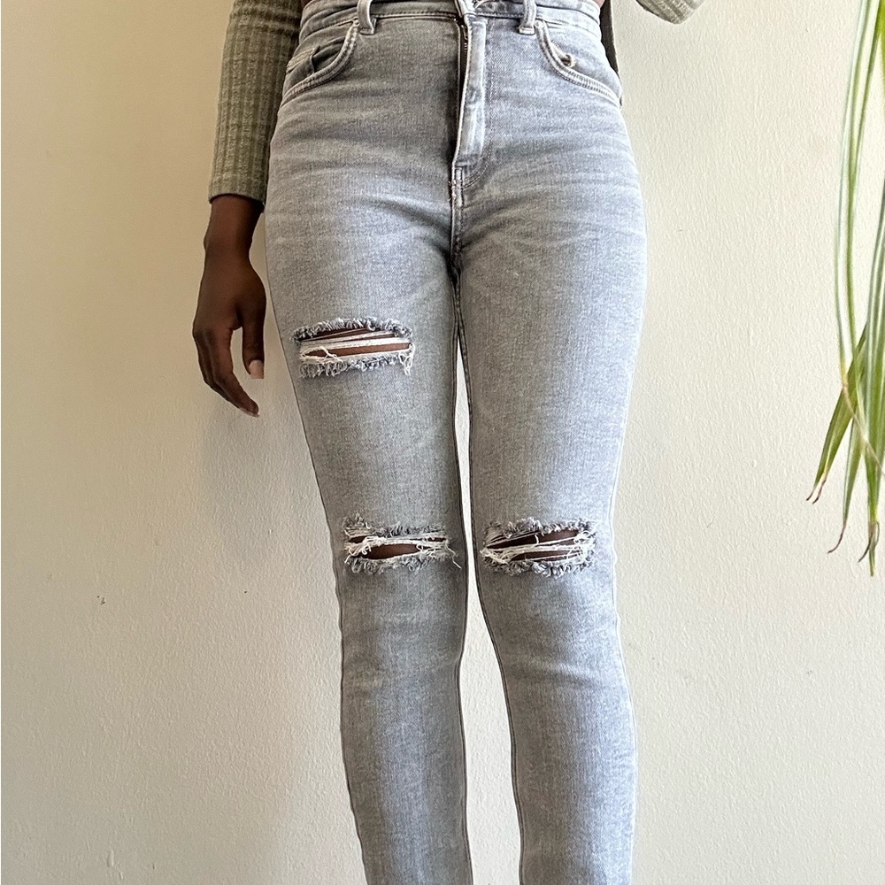 Zara Gray Denim Skinny Jeans